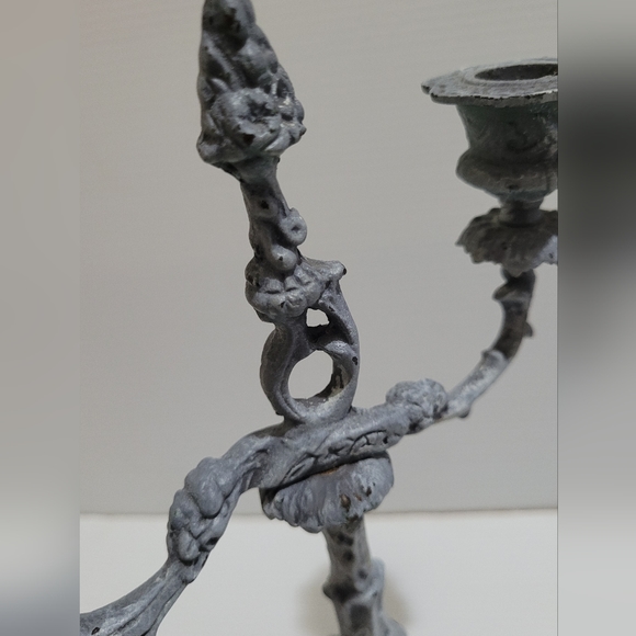 Antique Iron Cast French Louis XV Style 2 Branch Candelabra Ornate Rococo Design - Picture 5 of 10